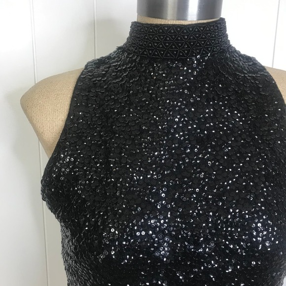 Black Sequin Beaded Tank High Neck Top with Full Zipper Closure - Picture 3 of 10